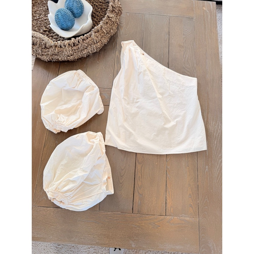 Johanna Ortiz One Shoulder Top Women Cream Detachable‎ Puff Sleeve Size 8